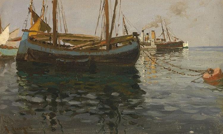 Julius Ludwig Friedrich Runge Dampf- und Fischerboote im sonnigen Licht